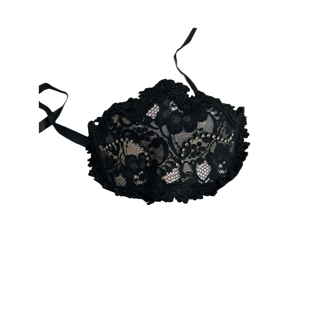 Pier 1 Imports Italian Masquerade Mask Black Lace Rhinestone Hand Painted Italy